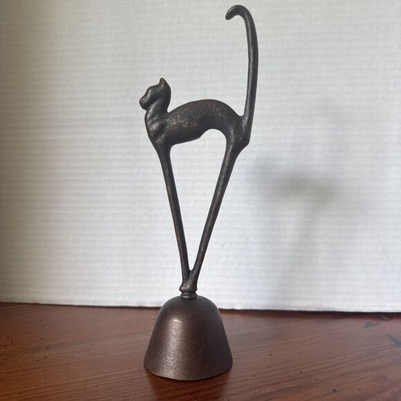 Tall Cat Metal Figurine 9.25” Tall On Metal Pedestal (NOT a bell) Modern Art - Picture 4 of 11